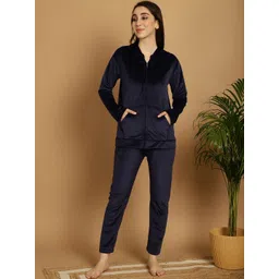 Valles365 by S.C. Women Solid Velvet Sweatshirt & Trousers Night Suits-picture-15