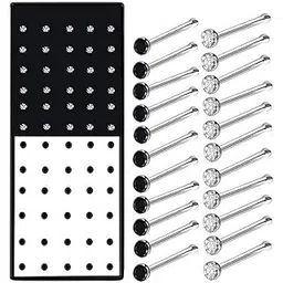 FASHIONS White & Black Stone Studded with Piercing Nosepin Set for Pierced stud Tiny ring for girls & Women (Pack of 60 Nose Pin Set 30 White & 30 Black)-image-35