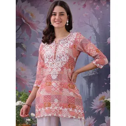 Vama Heritage Floral Printed Notch Neck Chikankari Pure Cotton Straight Kurti-picture-24