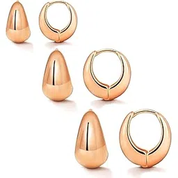 vama 3Pairs 18K Gold Filled Anti Tarnish Hoop Earrings Set for Women Chunky Rose Gold Silver Hypoallergenic Small Lightweight Tiny Thick Trendy Huggie Hoop Earring Stacks For Multiple Piercing-picture-43