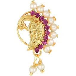 vama FASHION Gold Plated Maharashtrian Marathi Cilp On Nath Stone Pearl Nathiya Nathni Pressing Non Piercing Nose Ring for Women & Girls-picture-51