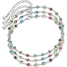 vama FASHIONS Adjustable Silver Plated Multicolor Crystal Stone Anklet Ankle Bracelets Toes Foot Jewelry Leg Chain Payal Anklets Combo for Girls Women-picture-35