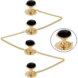 vama FASHIONS Cufflinks Gold Plated Black Stone Kurta Button Combo Set for Men and Women-picture-25