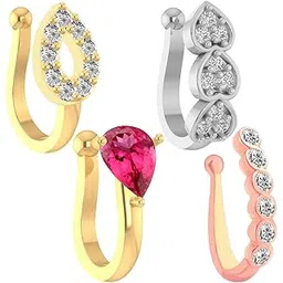 vama FASHIONS Gold Silver Rose Gold Non Piercing Clip On Nose Pins Without Hole Pressing Type Nose Ring Studs for Women & Girls-picture-47
