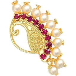 vama FASHIONS Maharashtrian Marathi Pressing Nath Nose pin Gold Plated Stone White Pearl Clip on Without Piercing Nose ring For Women & Girls.-picture-39