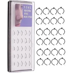 vama FASHIONS wear stainless steel face Clip nose ring Single Stone Piercing Hoop Septum Black nose pin for pierced nose (Thin Nose Rings 25pcs/box - Size 8x0.5mm)-picture-45