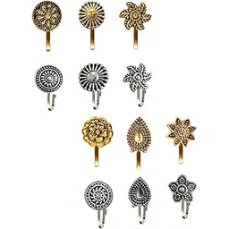 vama FASHIONS Without Piercing Nosering Pressing Type Clip on Oxidised Silver nose pin Stud for women-picture-54