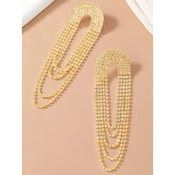 VAMA Gold-Plated Rhinestone Hanging Drop Sparkle Tassel Contemporary Drop Earrings-picture-35