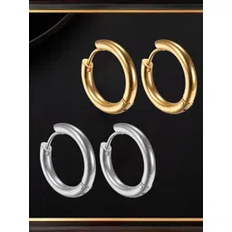 VAMA Men Set Of 2 14K Gold Plated Hypoallergenic Pierced Bali Circular Hoop Earring-picture-37