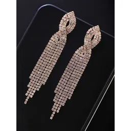 VAMA Silver-Plated Rhinestone Hanging Drop Sparkle Tassel Contemporary Drop Earrings-picture-17