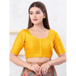 VAMAS - THE DESIGNER BLOUSES Dupion-Silk Round Neck Padded Saree Blouse-picture-36