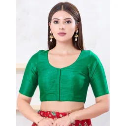 VAMAS - THE DESIGNER BLOUSES Silk Round Neck Padded Saree Blouse-picture-30