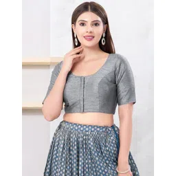 VAMAS - THE DESIGNER BLOUSES Silk Round Neck Padded Saree Blouse-picture-31