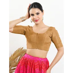 VAMAS - THE DESIGNER BLOUSES Silk Round Neck Padded Saree Blouse-picture-32