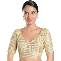 vamas Women's Silk Padded Self Design Half Sleeve Readymade Saree Blouse (X-1086.ELB)-picture-24