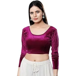 vamas Women's Velvet Non-Padded Stretchable Long Sleeve Saree Blouse (A-41.N)-picture-33