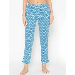 Vami Women Blue & White Geometric Printed Cotton Lounge Pants-picture-25