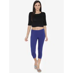 Vami Women Blue Solid Three-Fourth Leggings image 4