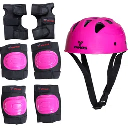 vamos Flourascent Skating Protection Kit - Helmet || Elbow || Knee || Hand Guard Pink Skating Kit-picture-26