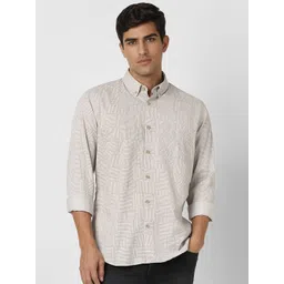 VAN HEUSEN DENIM LABS Men Button-Down Collar Geometric Printed Cotton Casual Shirt-picture-26