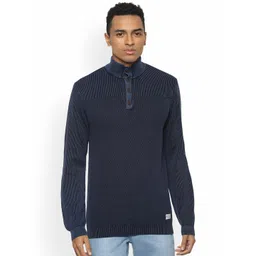 VAN HEUSEN DENIM LABS Men Navy Blue Pure Cotton Pullover Sweater-image-22