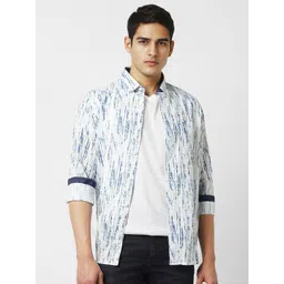 VAN HEUSEN DENIM LABS Men Slim Fit Spread Collar Abstract Printed Cotton Casual Shirt-image-8