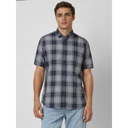 VAN HEUSEN DENIM LABS Men Spread Collar Tartan Checked Cotton Casual Shirt-picture-30