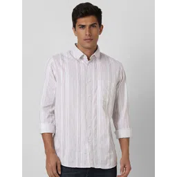VAN HEUSEN DENIM LABS Men Spread Collar Vertical Striped Cotton Slim Fit Casual Shirt-picture-26