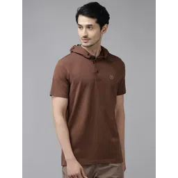 Van Heusen Flex Men Brown Solid Hooded Active Fit Sports T-shirt-picture-30