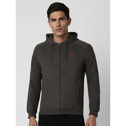 Van Heusen Sport Men Solid Hooded Front open Sweatshirt-picture-25