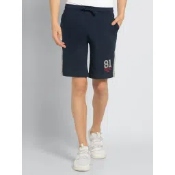 Van Heusen Athleisure Regular Fit Smart Tech Easy Stain Release Solid Knit Shorts - Blue Melange-picture-12