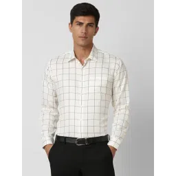 Van Heusen Beige Cotton Slim Fit Checks Shirt-picture-27