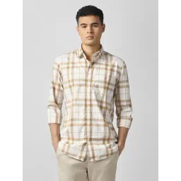 Van Heusen Beige Cotton Slim Fit Checks Shirt-picture-36