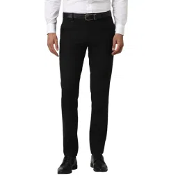 Van Heusen Black Blended Slim Fit Checks Trousers-picture-33