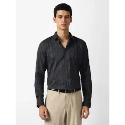 Van Heusen Black Cotton Slim Fit Striped Shirt-picture-44
