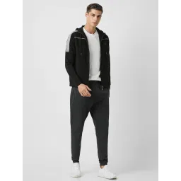 Van Heusen Black Regular Fit Logo Printed Hooded Jacket image 5