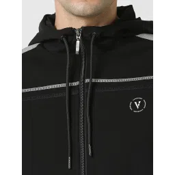 Van Heusen Black Regular Fit Logo Printed Hooded Jacket image 4