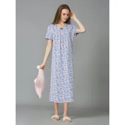 Van Heusen Blue Cotton Printed Night Gown image 1