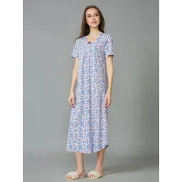Van Heusen Blue Cotton Printed Night Gown image 3