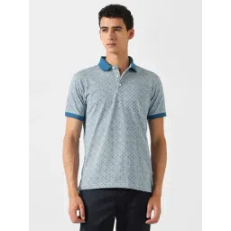 Van Heusen Blue Cotton Regular Fit Printed Polo T-Shirt-picture-32