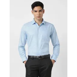 Van Heusen Blue Cotton Slim Fit Checks Shirt-picture-45