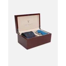 Van Heusen Blue Embroidered Tie with Pocket Square & Cufflinks-picture-36