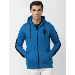 Van Heusen Blue Regular Fit Colour Block Hooded Sweatshirts-image-44