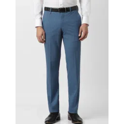 Van Heusen Blue Slim Fit Solid Formal Trousers-picture-40