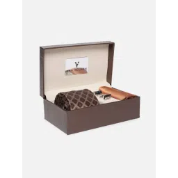 Van Heusen Brown Embroidered Tie, Pocket Square with Cufflink-picture-27