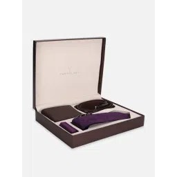 Van Heusen Brown Embroidered Tie with Pocket Square, Cufflink, Belt & Wallet-picture-16