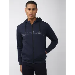 Van Heusen Flex Navy Blue Regular Fit Printed Hooded Jacket image 1