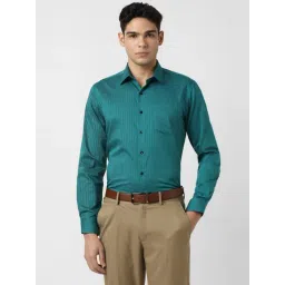 Van Heusen Green Cotton Slim Fit Striped Shirt-picture-15