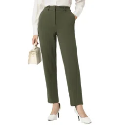 Van Heusen Green Polyester Solid Formal Trousers-picture-43