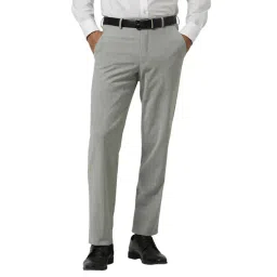 Van Heusen Grey Blended Regular Fit Solid Trousers-picture-46